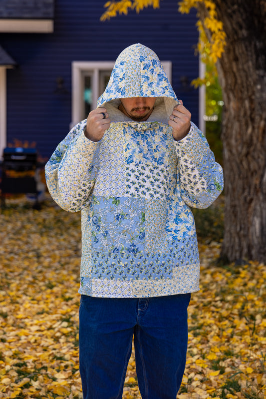 Blue Flower Quilted Hoodie