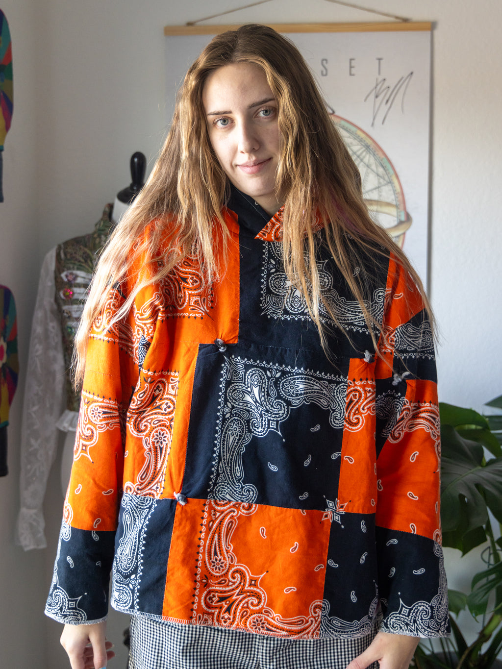 Black & Orange Bandana Upcycled Hoodie