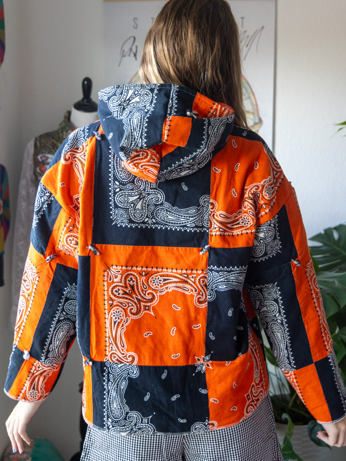 Black & Orange Bandana Upcycled Hoodie