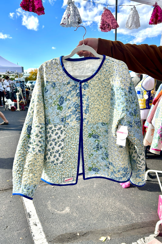Blue Flower Quilted Cardigan