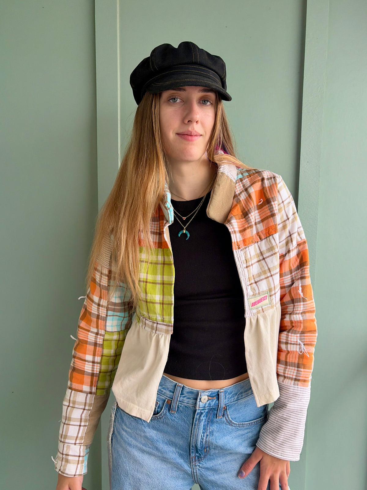 Plaid Blocks Peplum Jacket