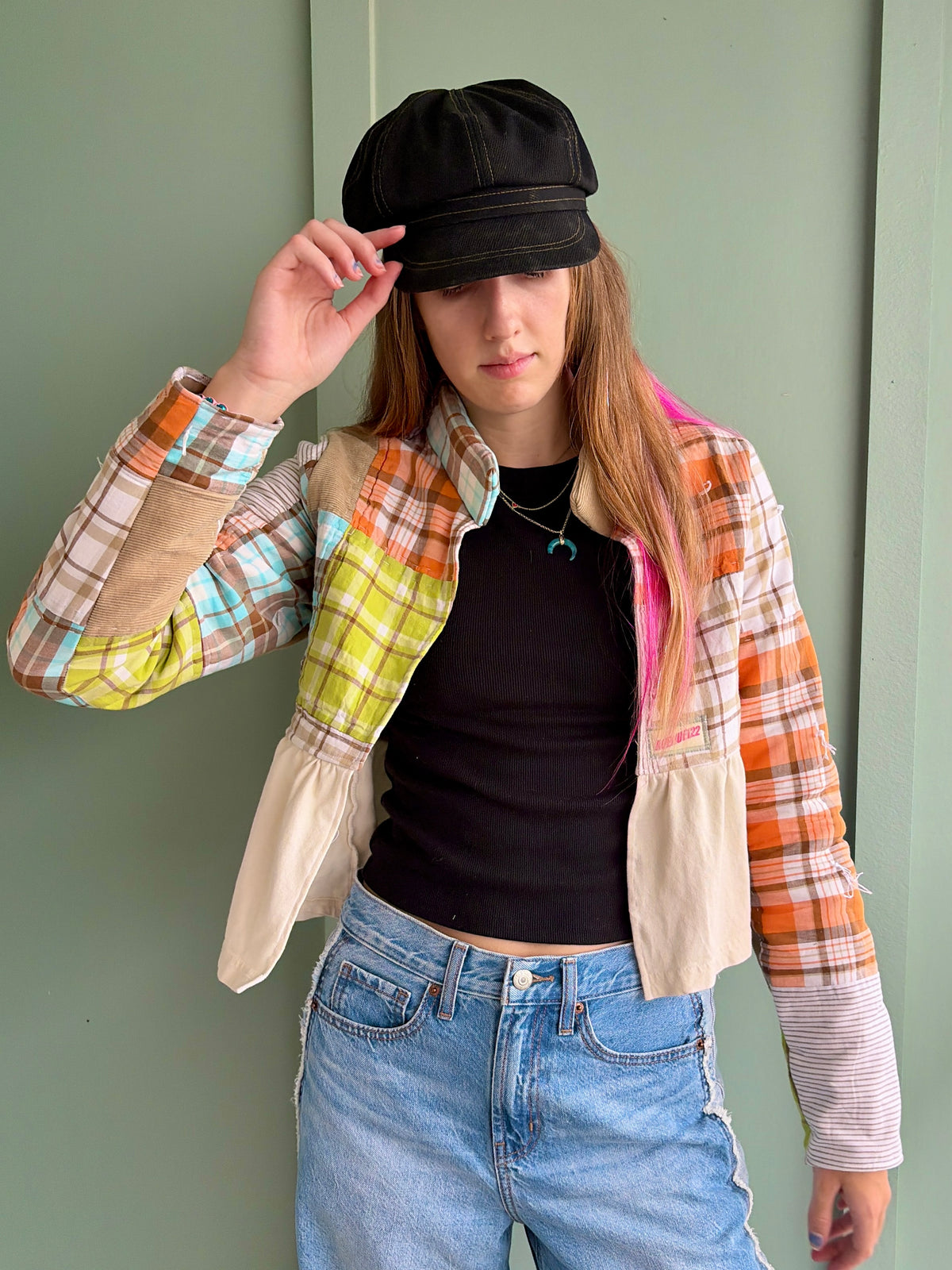 Plaid Blocks Peplum Jacket