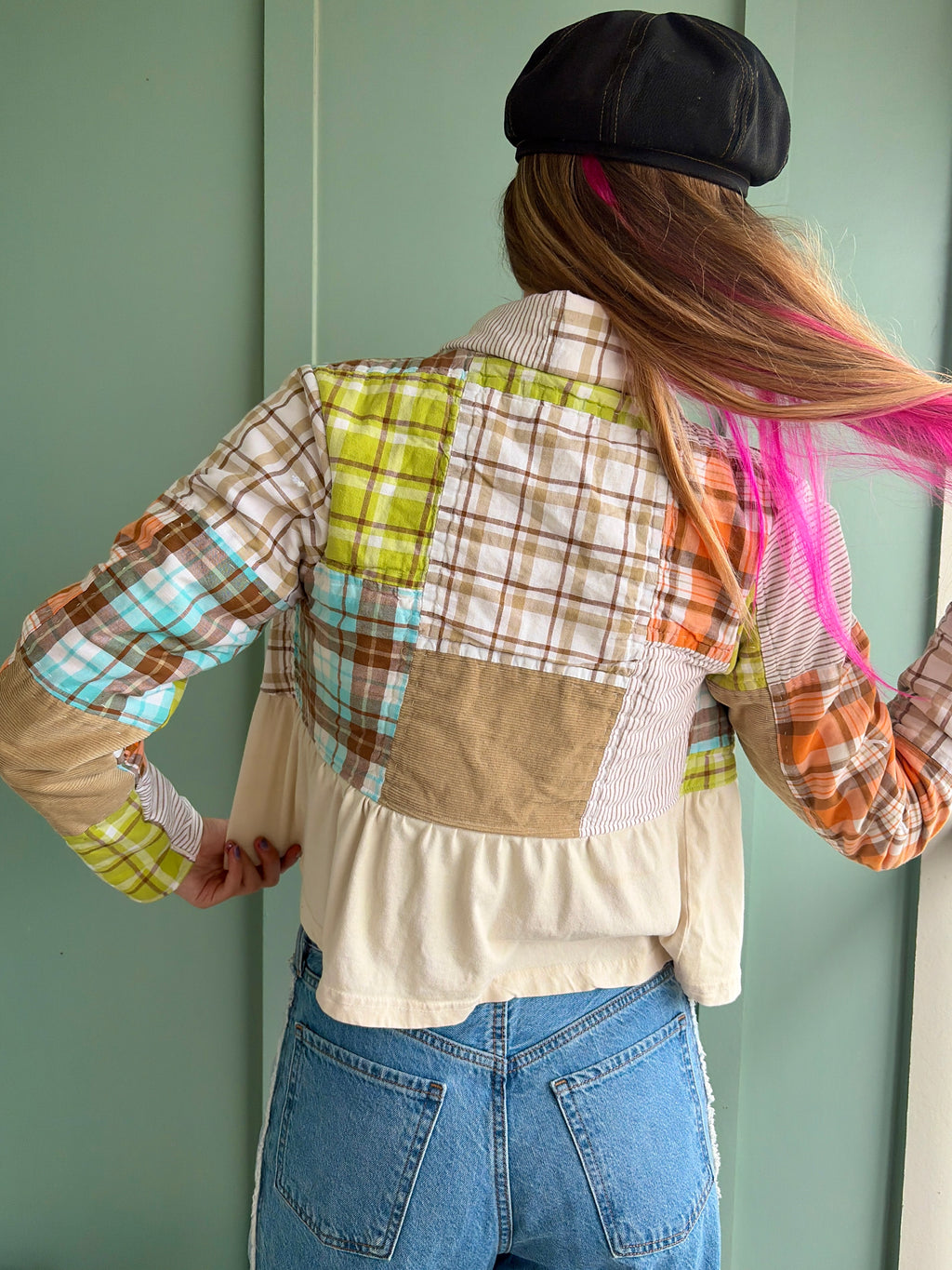 Plaid Blocks Peplum Jacket