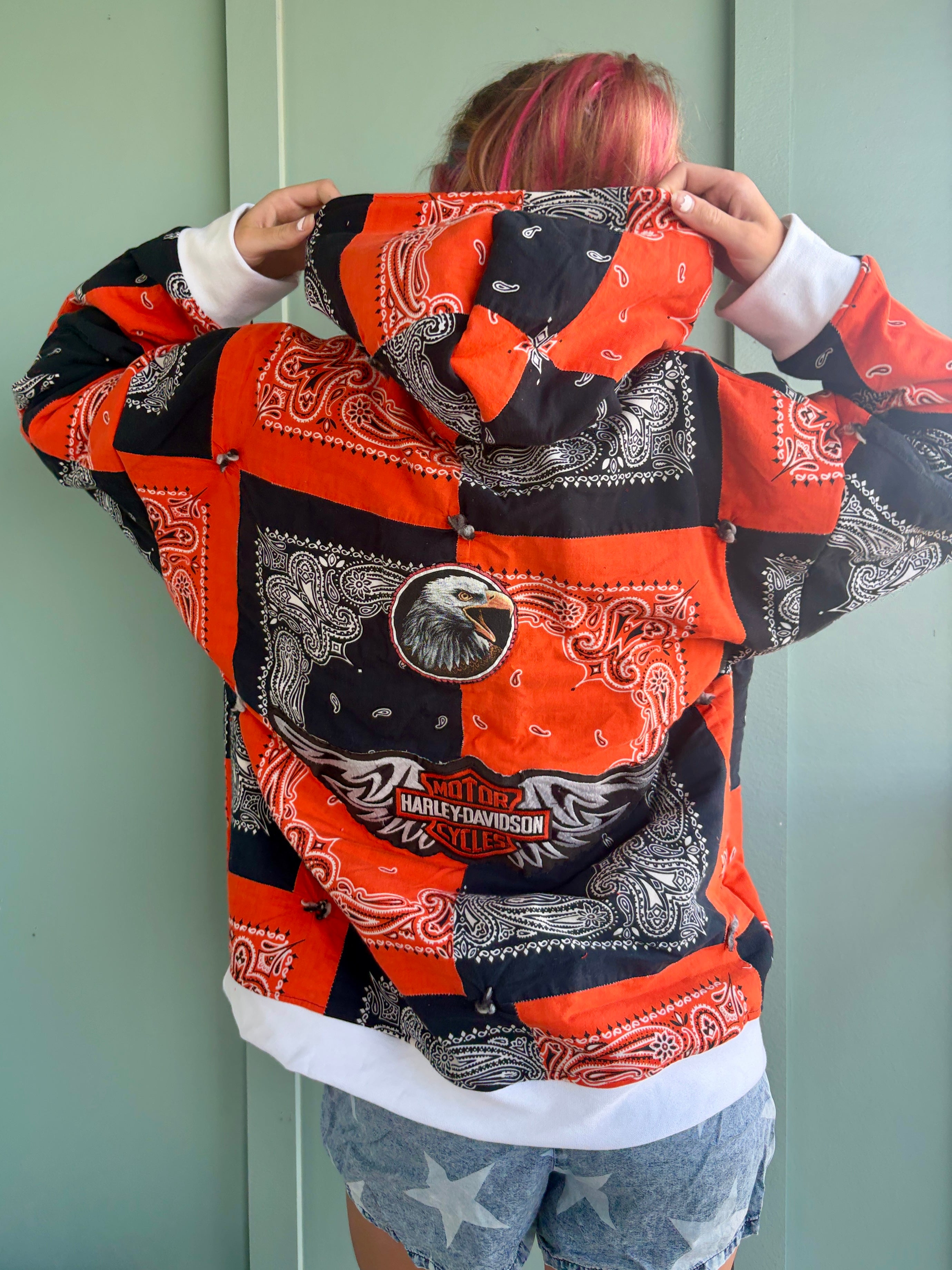 Harley Davidson Emblem Upcycled Hoodie