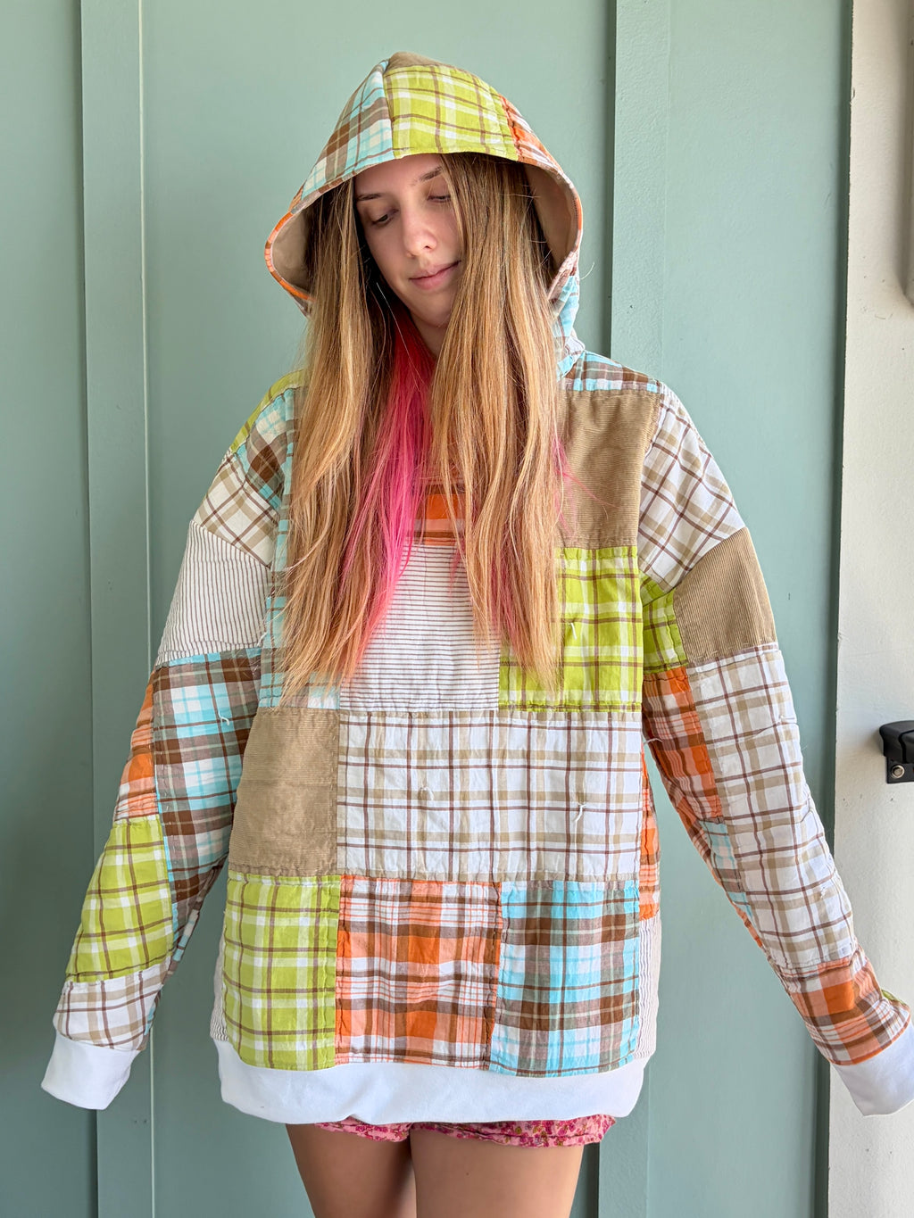 Plaid Blocks Upcycled Hoodie