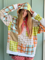 Plaid Blocks Upcycled Hoodie