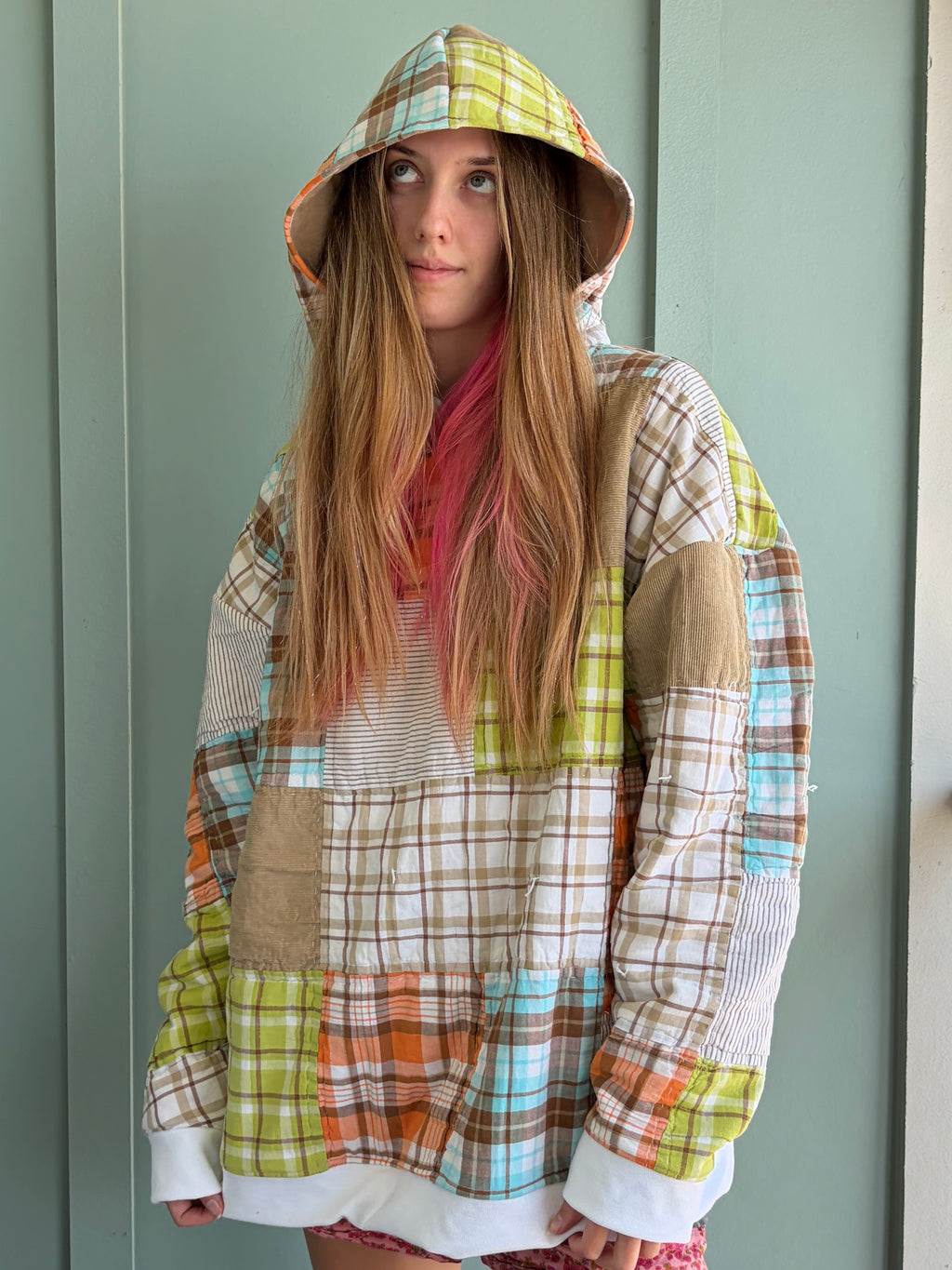 Plaid Blocks Upcycled Hoodie