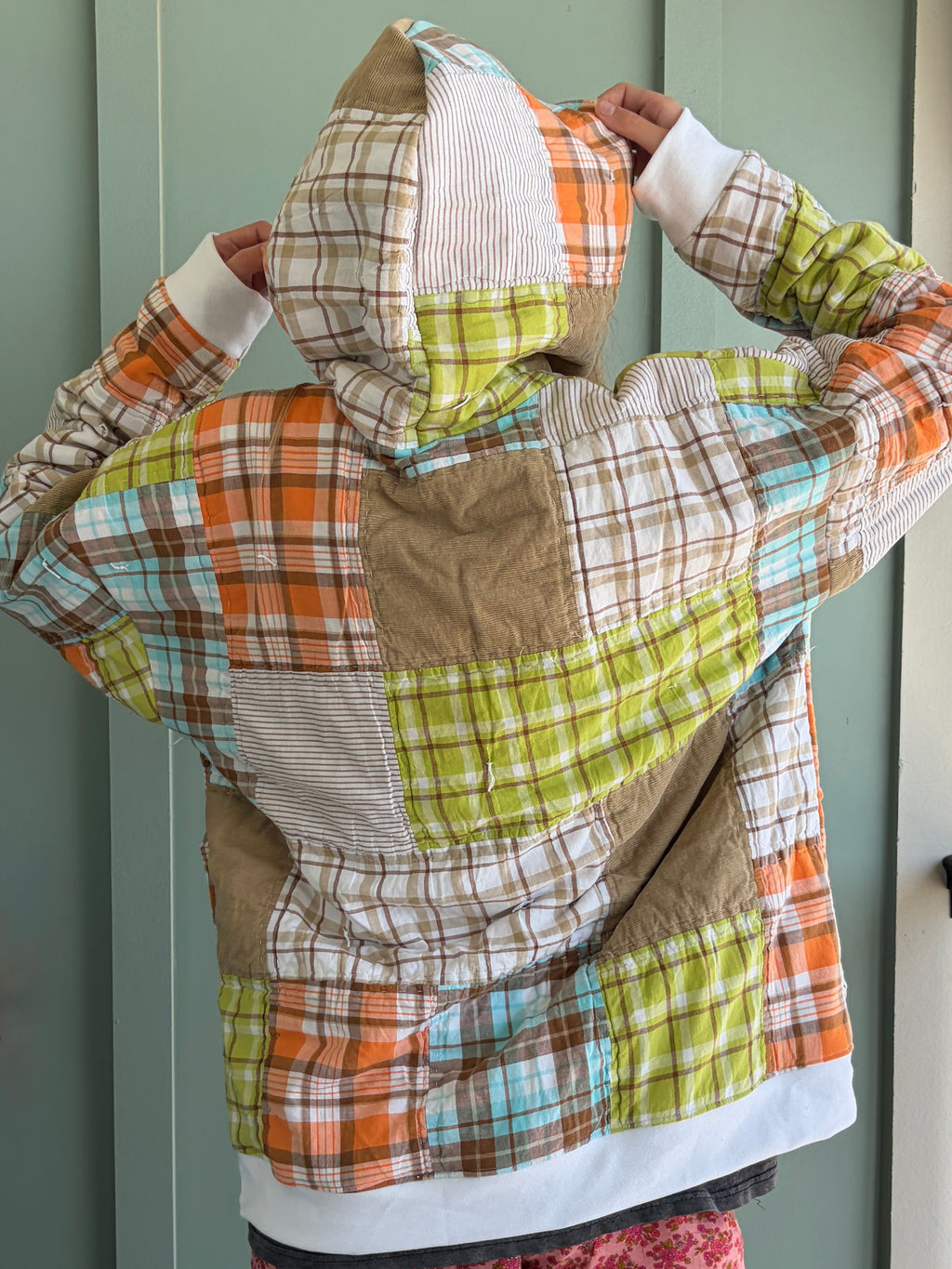 Plaid Blocks Upcycled Hoodie