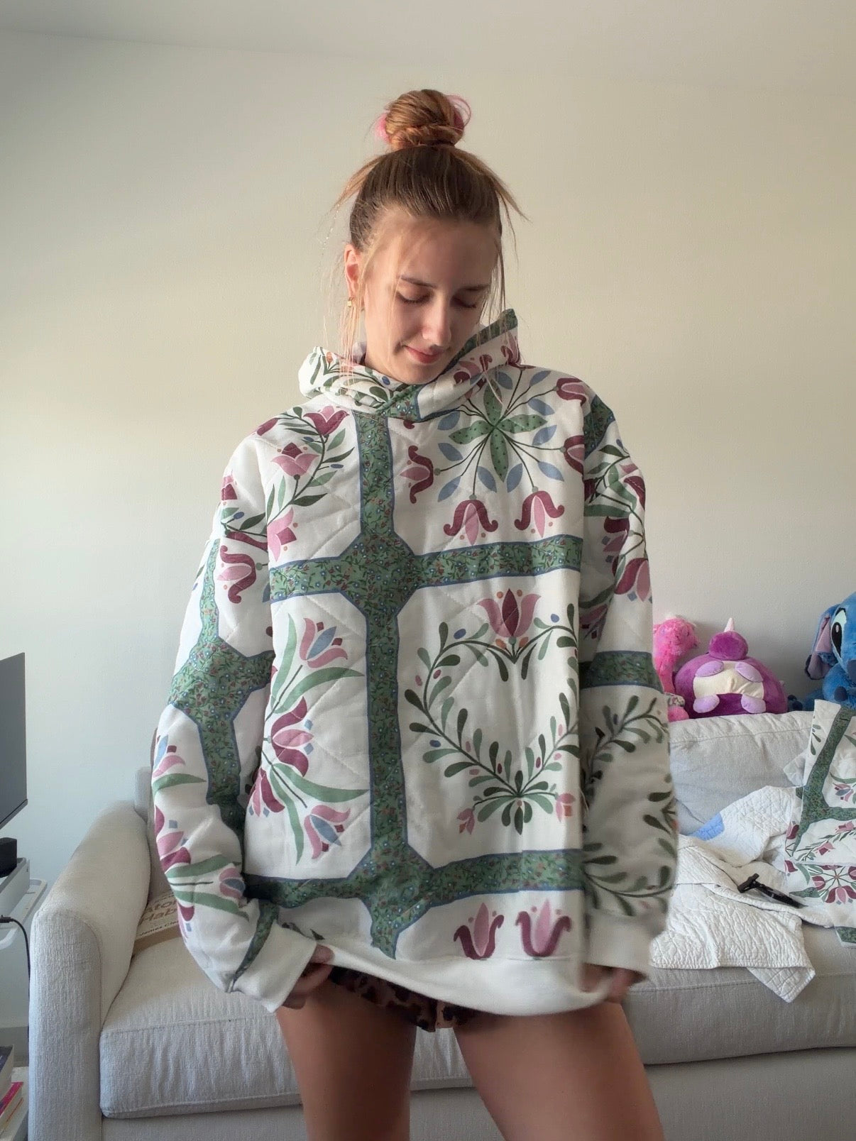 Floral Tile Upcycled Hoodie