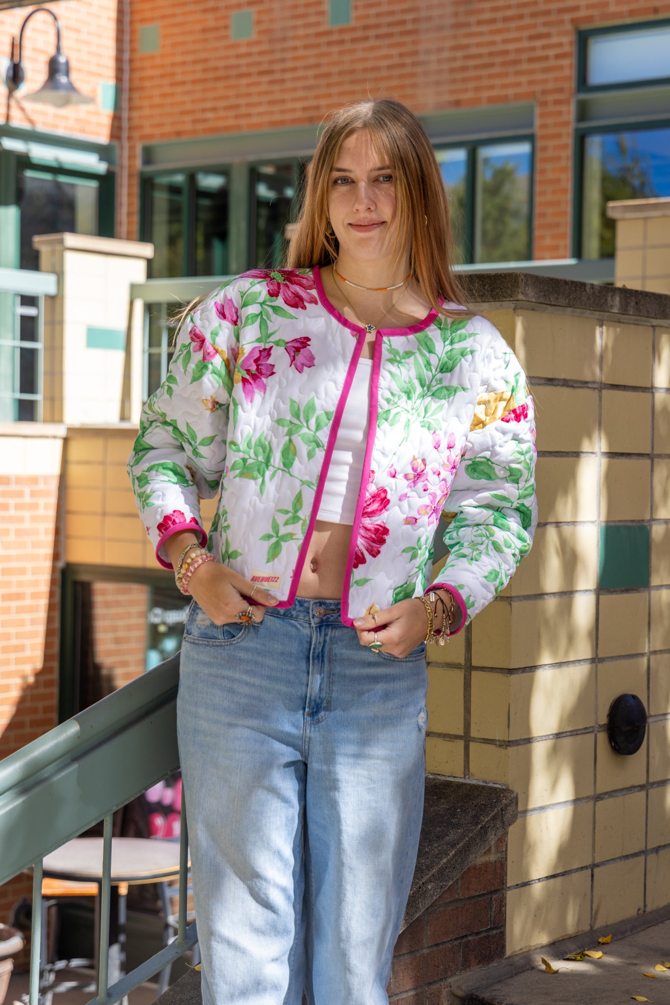 Pink Flower Quilted Cardigan