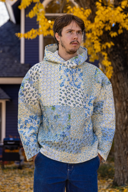 Blue Flower Quilted Hoodie