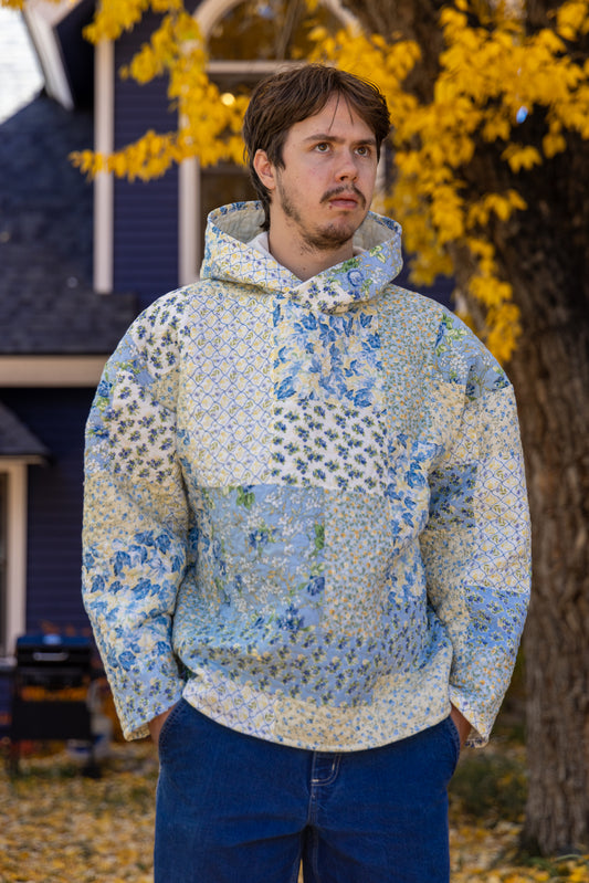 Blue Flower Quilted Hoodie