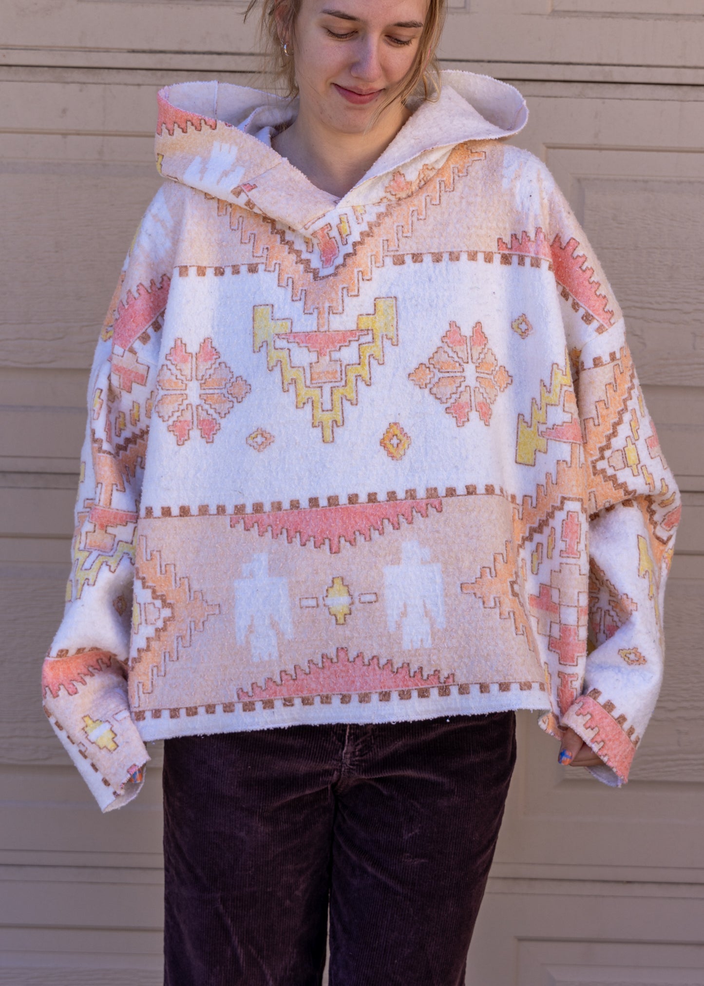 Oversized Patterned Blanket Hoodie