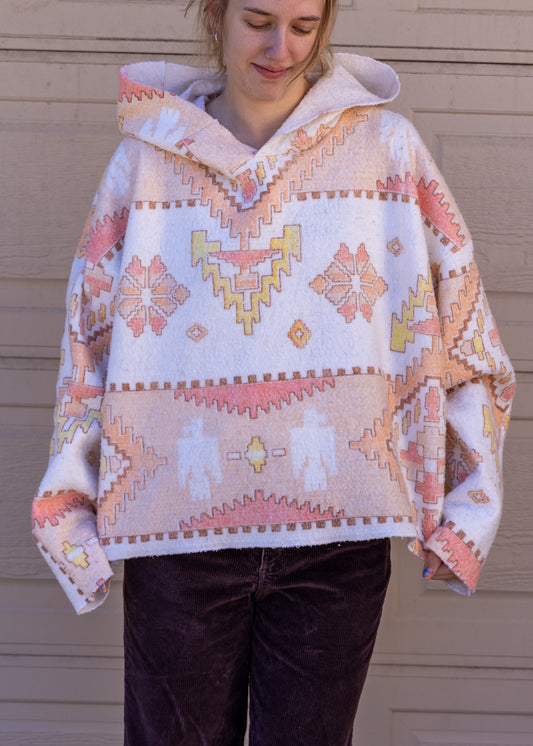 Oversized Patterned Blanket Hoodie