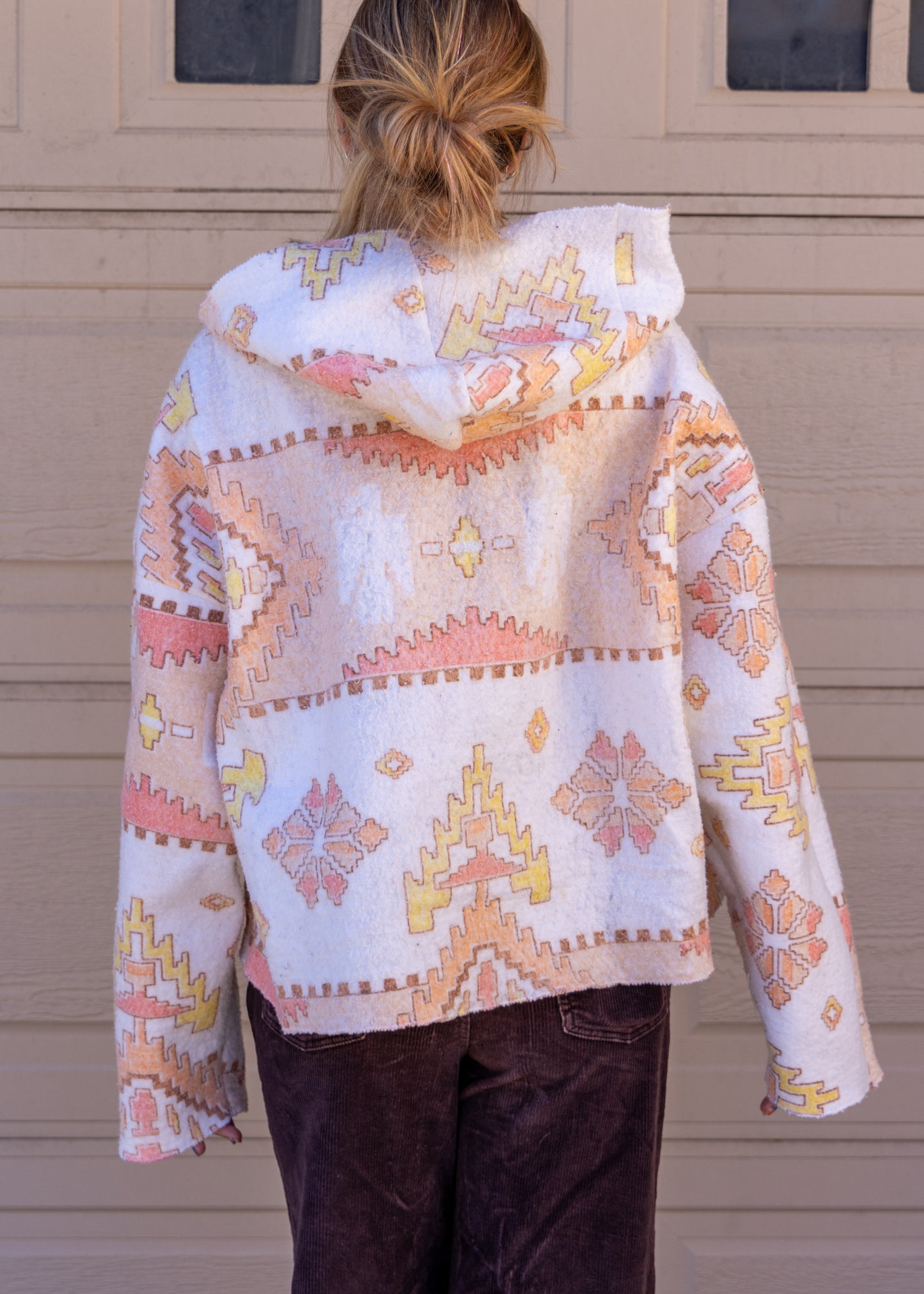 Oversized Patterned Blanket Hoodie