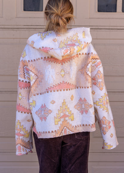 Oversized Patterned Blanket Hoodie