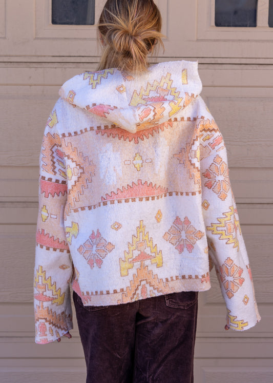 Oversized Patterned Blanket Hoodie