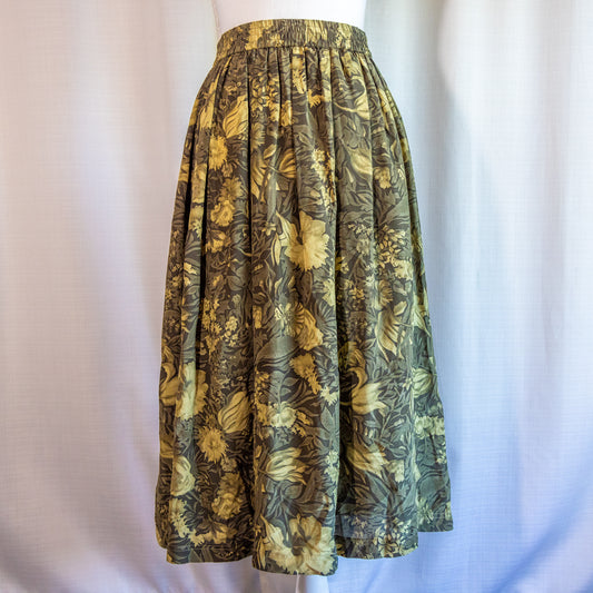 Green Floral Midi Skirt